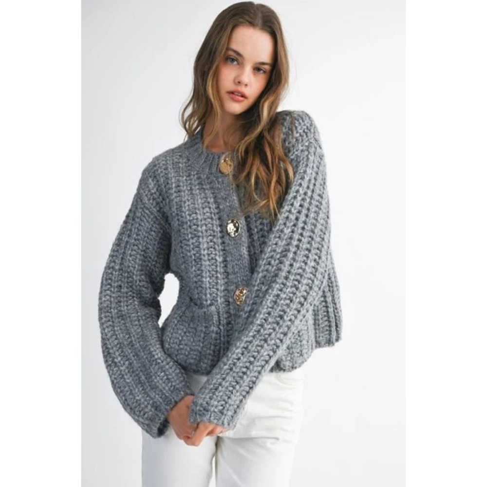 MABLE Amara Chunky Long Sleeve Knit Cardigan Sweater Jacket Grey Small New W/Tag